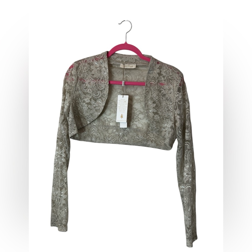 Belle Poque Light Gray Floral Lace Bolero Size L Retro Victorian Balletcore NWT